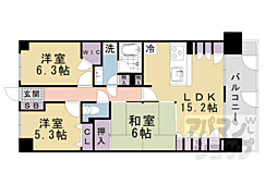 JR東海道・山陽本線 山科駅 徒歩9分の賃貸マンション 6階3LDKの間取り