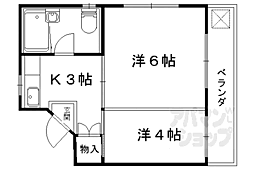 京都地下鉄東西線 御陵駅 徒歩4分の賃貸マンション 4階2Kの間取り