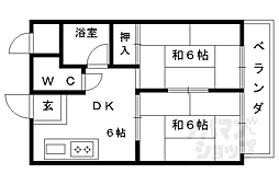 パレス稲荷 2階2DKの間取り
