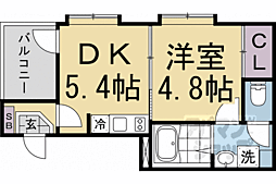 Ａｒｂｒｅ城南 2階1DKの間取り
