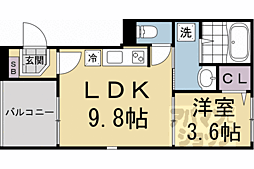 ハーモニーテラス深草池ノ内町 3階1LDKの間取り