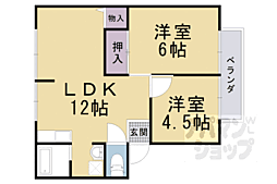 京都地下鉄東西線 御陵駅 徒歩9分の賃貸アパート 1階2LDKの間取り