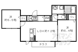 京阪京津線 四宮駅 徒歩4分の賃貸マンション 1階2LDKの間取り