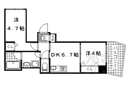 京都地下鉄東西線 小野駅 徒歩1分の賃貸マンション 2階2DKの間取り