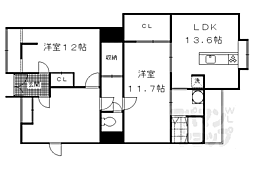 カレッジマンション七瀬川 1階2LDKの間取り