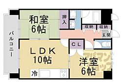 JR東海道・山陽本線 山科駅 徒歩8分の賃貸マンション 3階2LDKの間取り