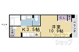 京阪京津線 四宮駅 徒歩12分の賃貸マンション 5階1Kの間取り