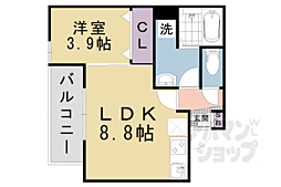 京都市山科区東野南井ノ上町アパート 1LDKの間取図画像