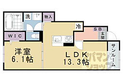 京都市山科区西野岸ノ下町アパート 1LDKの間取図画像