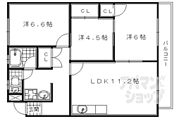 南宇治ローレルコートB棟 3DKの間取図画像