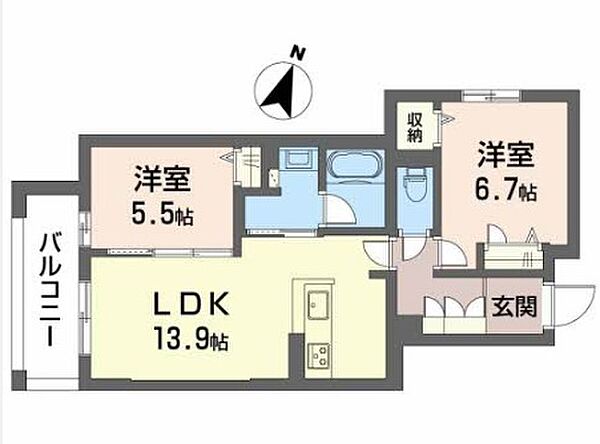 エクセレントガーデンヒルズ B202｜兵庫県神戸市垂水区桃山台2丁目(賃貸アパート2LDK・2階・60.43㎡)の写真 その2