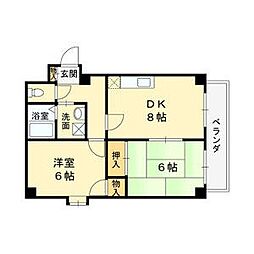南川端マンション 2DKの間取図画像