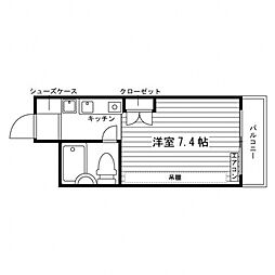 ラ・メール南塚口 4階1Kの間取り
