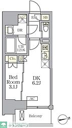 ザ・ライオンズフォーシア文京湯島 7階1DKの間取り