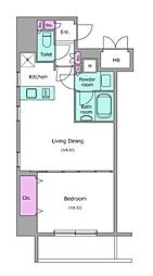 レジディア神田岩本町II 8階1LDKの間取り