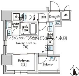 パークアクシス神田レジデンス 9階1DKの間取り