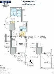 プラウドフラット文京千駄木 10階ワンルームの間取り