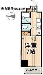 プライムアーバン飯田橋 7階1Kの間取り