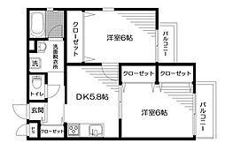 サンピア白山 2階2Kの間取り