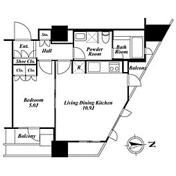 プライムアーバン新宿夏目坂タワーレジデンス 7階1LDKの間取り