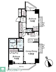 オープンレジデンシア本郷三丁目 201 1階2LDKの間取り