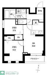 プレセダン千駄木 2DKの間取図画像