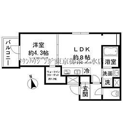 MOCXION四谷三丁目 1DKの間取図画像