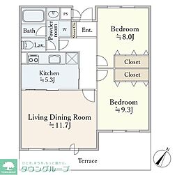 ドゥムール西片 2LDKの間取図画像