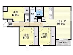 GRAND STEADY 桜の町 3LDKの間取図画像
