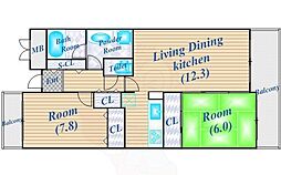 コムザ21北緑丘 2LDKの間取図画像