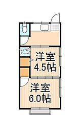 コーポスガ 2階2Kの間取り