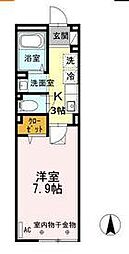 ビクロス 2階1Kの間取り