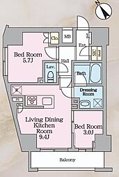 LUXENA　KITASENJUII 502 5階2LDKの間取り