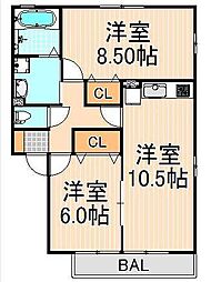 エーデルハイムASAKAA 2LDKの間取図画像