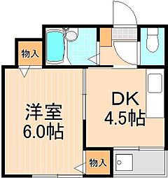 グランサイト六笠No.2 1DKの間取図画像