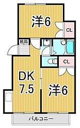 グランドール・アイダD 2DKの間取図画像