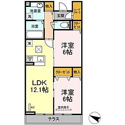 ゼフィール 1階2LDKの間取り