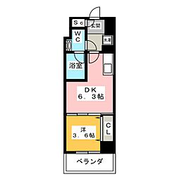ドゥーエ二子新地 3階1DKの間取り