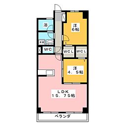 松山ハイツ鷺沼 2LDKの間取図画像