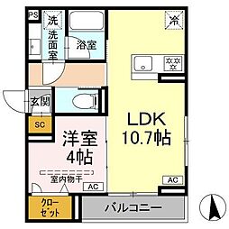 D paina 犬蔵 1LDKの間取図画像