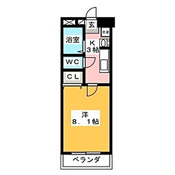 サンクロスロード 1Kの間取図画像