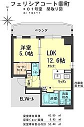 フェリシアコート幸町 1LDKの間取図画像