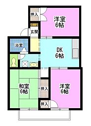 JR宇野線 大元駅 徒歩5分の賃貸アパート 1階3DKの間取り
