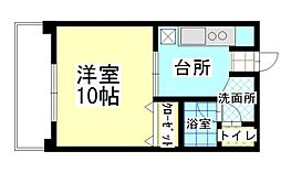 サンサイド山部 2階1Kの間取り