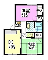 フレグランス新屋敷 2DKの間取図画像