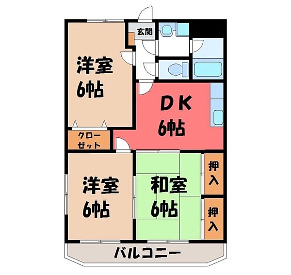 サンライズ田宗 II ｜栃木県宇都宮市簗瀬町(賃貸マンション3DK・2階・60.61㎡)の写真 その2