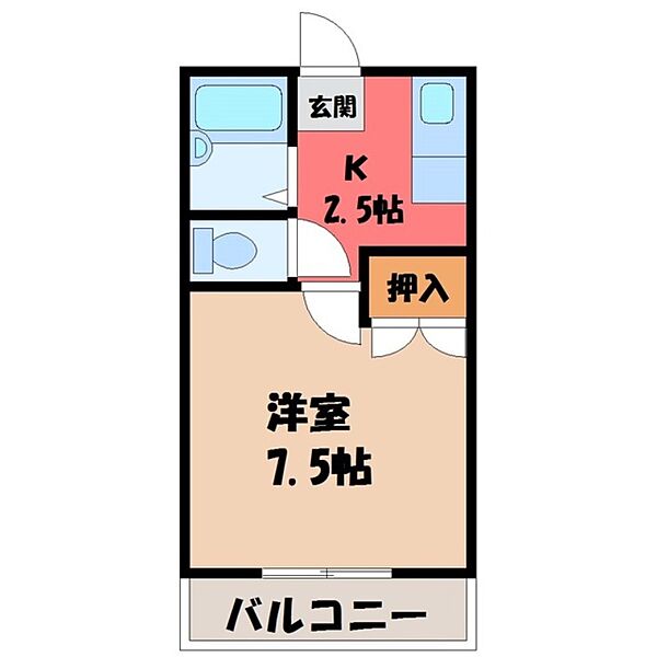 トサキハイツ Ｉ ｜栃木県宇都宮市川田町(賃貸アパート1K・2階・26.37㎡)の写真 その2