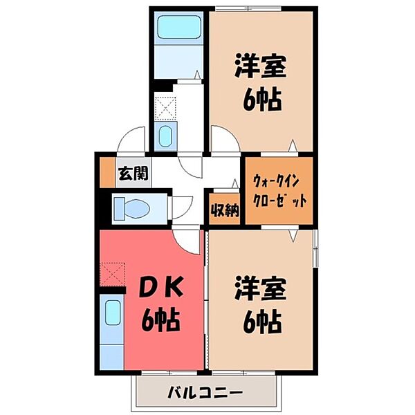 ヴァンコート B ｜栃木県宇都宮市雀の宮1丁目(賃貸アパート2DK・2階・45.42㎡)の写真 その2