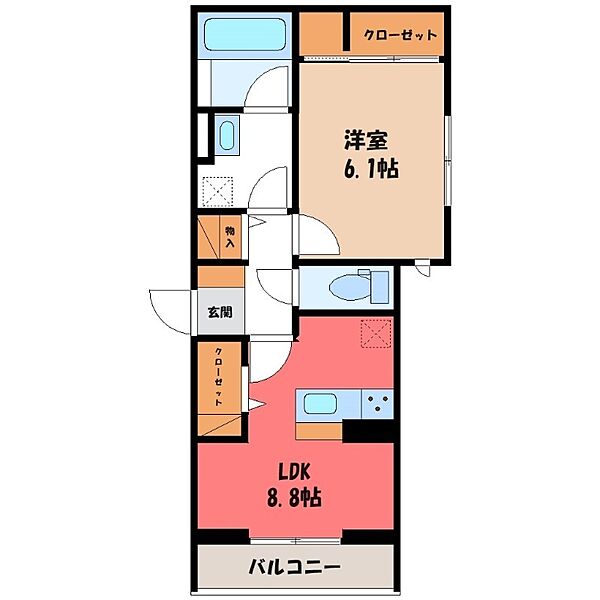 TORISIAS 今泉3丁目 ｜栃木県宇都宮市今泉3丁目(賃貸アパート1LDK・3階・41.32㎡)の写真 その2