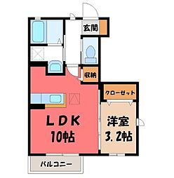 カスカータ F棟 1階1SKの間取り